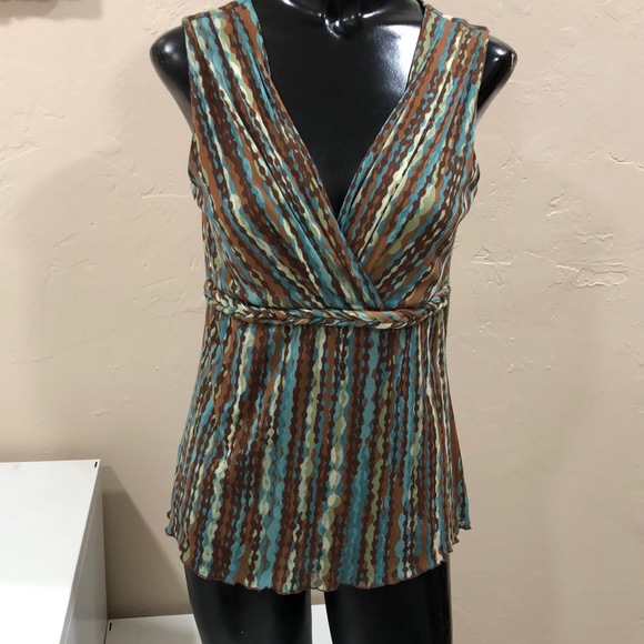 Axcess Liz Claiborne Co woman’s sleeveless brown & turquoise blouse size small - Picture 1 of 5